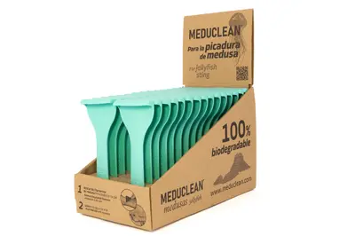 Set de espátulas Meduclean en caja rotulada como 100% biodegradables